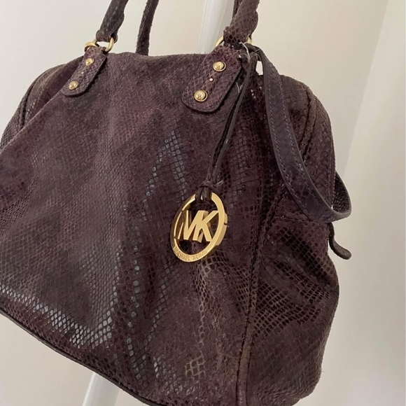 Michael Kors Purple Python Leather Satchel Tote Good Pre Owned RARE - Picture 1 of 13
